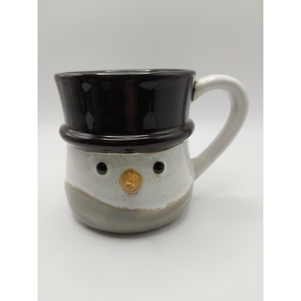 Demdaco Snowman Face Ceramic Coffee Mug Winter Christmas Speckled White Brown